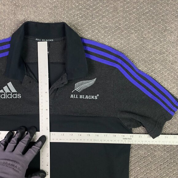 Adidas New Zealand All Blacks Rugby Polo Shirt Men's Medium Black Gray Blue - Picture 7 of 11